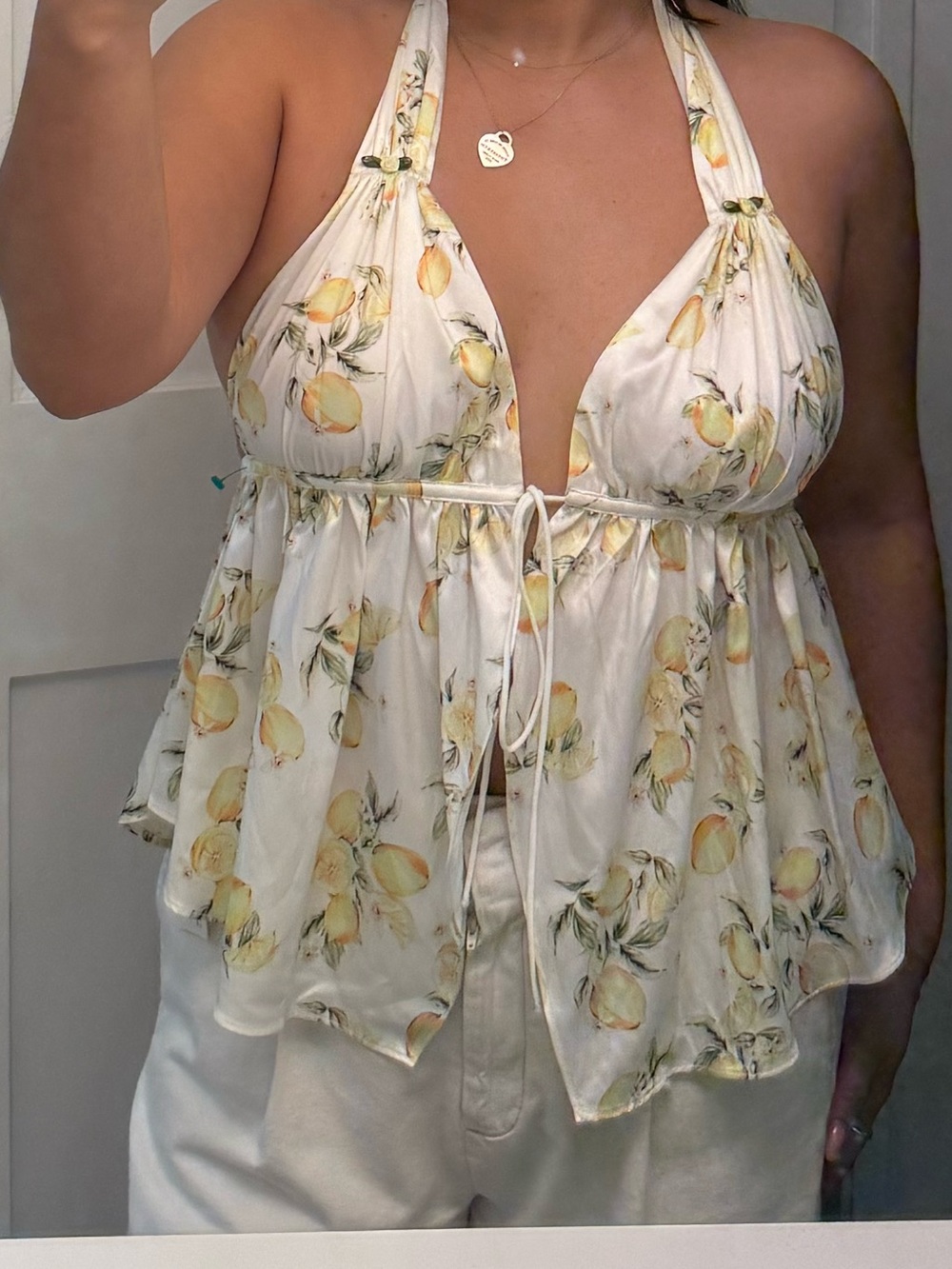 For Love & Lemons White Lemon-Print Halter Top - Picture 4 of 9